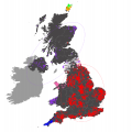 Separation of Westray (green crosses) from Orkney (orange triangles) and separation of Northern Ireland and Scotland (purple crosses) from Northern England (white triangles)